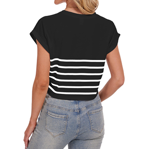 T-shirt court tendance pour femme, longueur réglable, manches courtes, tricot côtelé, haut polyvalent et tendance pour les vacances d'été - Product Image 2