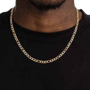 Collier chaîne Figaro en or 5 mm, argent sterling 925 plaqué or jaune, pour homme et femme - Product Image 3