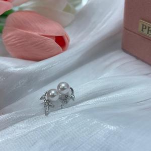 Boucles d'oreilles en perles d'Akoya d'eau de mer naturelle 6-6,5 mm, design en feuille d'argent pur, sensibilité au cristal, fabriquées en argent pur, boucles d'oreilles 6-6,5 mm - Product Image 2