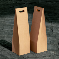 Sac cadeau pour bouteille de vin en papier kraft fait main personnalisé avec poignée découpée, emballage de luxe en papier pour l'artisanat et la vente au détail
