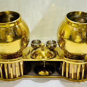 Luxury Gold Stainless Steel WOKS Double Soup Tureen Pot <b>Holder</b> 20L <b>Hammered</b> Finish Buffet Warmer Stand Hotel Catering Banquet - Product Image 1
