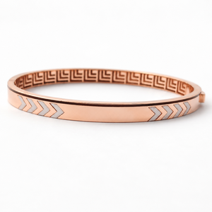 18ct Rose Gold Two Tone Chevron Pattern <b>Bangle</b> Bracelet for <b>Men</b> Minimalist Geometric Design Luxury Gents Jewelry Daily Wear Part - Product Image 2