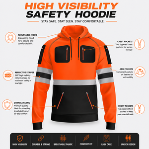 เสื้อฮู้ดสะท้อนแสงแบบมองเห็นได้ชัดเจนสำหรับงานอุตสาหกรรมและก่อสร้าง  เสื้อฮู้ดแบบสวมหัวสั่งทำพิเศษเพื่อความปลอดภัย - Product Image 2