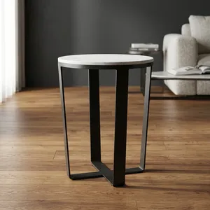 Iron Marble <b>Round</b> <b>Side</b> <b>Table</b> with Modern Geometric Base Minimalist Accent <b>Table</b> Living Room Furniture Durable Design - Product Image 2