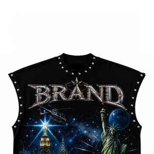 Débardeur personnalisé effet vieilli avec strass, coupe ample vintage, sans manches, imprimé DTG, unisexe, streetwear décontracté - Product Image 4
