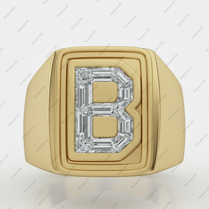 Luxury B <b>Initial</b> Signet <b>Ring</b> Sparkling Diamond Inlay Personalized Men's Statement Jewelry Custom Letter Design Fashion Gift - Product Image 4