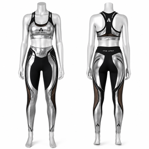 Women Metallic Yoga Set Sports Bra High Waist Leggings Gym Fitness Activewear Workout Clothing Custom Logo - Product Image 4