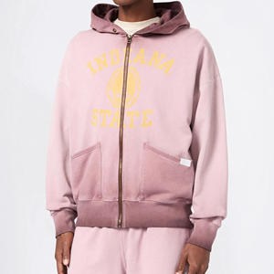 Sweat à capuche zippé pour homme, de haute qualité, délavé, brodé, personnalisé, en jersey épais et surdimensionné - Product Image 1