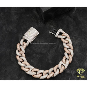 Bracelet cubain en moissanite de créateur, en argent sterling 925, avec maillons glacés bicolores et bijoux hip-hop haut de gamme - Product Image 1