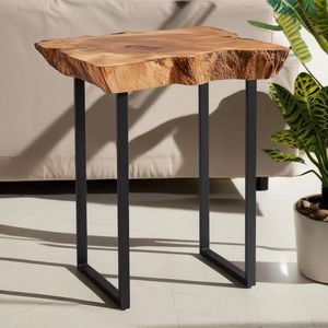 Mesa Auxiliar de Hierro con Tapa de Madera Auténtica, con Textura de Madera Natural y Estructura de Hierro Resistente - Product Image 1