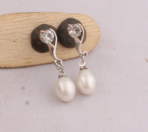 Boucles d'oreilles pendantes en perles d'eau douce, argent sterling 925, bijoux de mariage vintage, perle blanche naturelle - Product Image 3