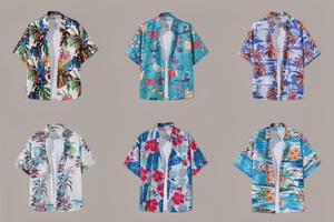 Men's Cotton Woven Hawaiian Print Short Sleeve for Shirt Loose Fit Turn-<b>Down</b> Collar Button Front Summer Casual Wear 5XL - Product Image 6