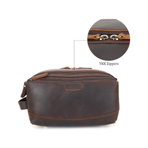 Trousse de Toilette Grande en Cuir de Buffle Véritable Marron Foncé, Imperméable, Double Fermeture Éclair, Idéale pour Cadeau de Garçons d'Honneur - Product Image 6