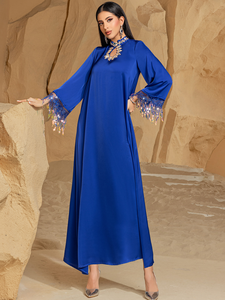 ENVAFA AN12950 Dubai - Abaya de Lujo para Mujer Musulmana, Caftán Marroquí, Vestido de Fiesta de Boda, Manga con Borlas, Poliéster Ligero - Product Image 6
