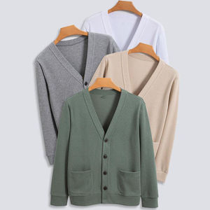 High Quality Oem Top Trending Men's V-Neck Knitted Cardigan Solid Color Long Sleeve Cotton Knit <b>Button</b> Front Autumn Wear - Product Image 1