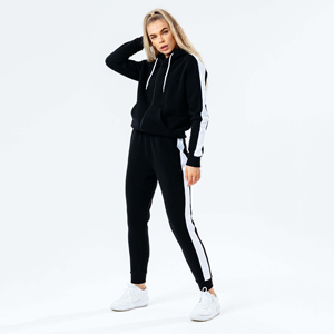 Conjunto deportivo transpirable para mujer, para invierno, con capucha, diseño sólido en blanco y negro. - Product Image 2