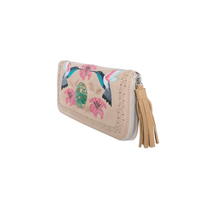Hand gefertigter und hand bemalter Kolibri und Tiger Lily Flower-Design um einen echten türkis farbenen Edelstein
