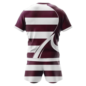 Men's Maroon And <b>White</b> Striped Rugby Jersey Set Short Sleeve Crew Neck Moisture Wicking Polyester Uniform For Adults All Seasons - Product Image 3