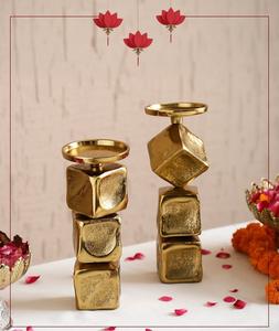Set Of 2 Aluminum <b>Gold</b> Plated <b>Candle</b> Holder For Home Hotel Decorative In Customize Best Finish <b>Candle</b> Stand High Quality - Product Image 2