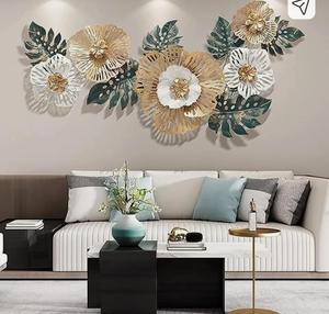 Décoration murale en métal, design floral bohème, or et blanc, surdimensionné 54,3 pouces, décoration intérieure, décoration en métal faite à la main - Product Image 6