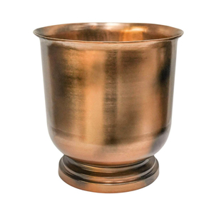 Pot de fleurs tendance en cuivre antique avec poignée en anneau, jardinière vintage en métal pour intérieur et extérieur, fait main, en solde - Product Image 3