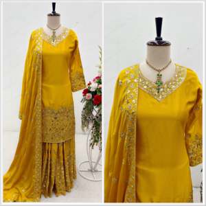 Ensemble haut et sarara pour femme WW Designer, bleu, pour soirée, avec dupatta, taille L - Product Image 4