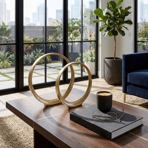 Escultura Circular Chapada en Oro, Decoración Artística Hecha a Mano para Mesa de Salón, Diseño Minimalista para Decoración del Hogar - Product Image 2