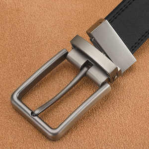 Ceinture formelle en cuir véritable noir, boucle à ardillon en acier rectangulaire, moulage monobloc, largeur 1 3/8 pouces - Product Image 5