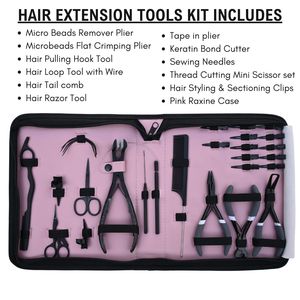 Wholesale Hair <b>Extension</b> Tools Kit Micro <b>Beads</b> Remover Plier Crimping Plier Needle Scissor Sectioning Clips Raxine Case Set - Product Image 2