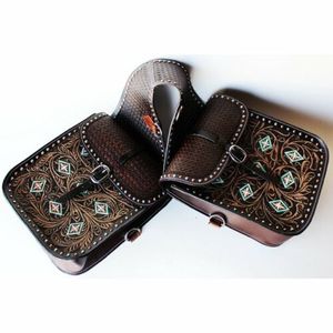 Sacoche en cuir pour selle de cheval western et moto, artisanale, sculptée à la main, 100% cuir de buffle, personnalisable, traditionnelle - Product Image 1