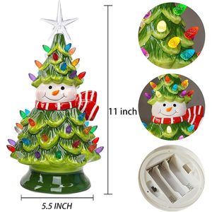 11\" Ceramic Vintage <b>Tabletop</b> Christmas <b>Tree</b> Ornaments Pre-lit Battery Operated 50 Multicolored Lights for Party Decorations - Product Image 2