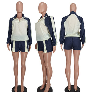Conjunto de 2 Piezas para Mujer, Color Block, Shorts y Top con Cierre, Corte Holgado, Cuello Camisero, Ropa Casual de Primavera/Verano - Product Image 6