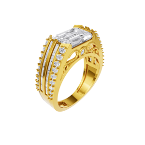 Anillo de compromiso y boda de lujo Aarinya con diamante cultivado en laboratorio de corte esmeralda, chapado en oro de 14K, certificado IGI, estilo canal. - Product Image 4