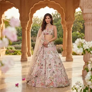 White Embossed Wrinkle Free Quick Dry Lehenga Choli Dress Floral <b>Sequin</b> <b>Crop</b> <b>Top</b> Pleated Skirt Traditional Women Party Wedding - Product Image 1