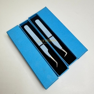 GETUP BROSONS IMPEX <b>Silver</b> Tip 90\45 Double Color Stainless Steel Anti-Magnetic Anti-Static Diamond Grip 10mm Eyelash Tweezer - Product Image 3