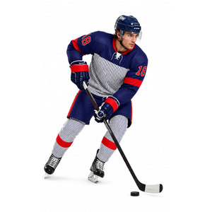 Ensemble d'uniformes de hockey sur glace pour hommes, impression sublimée, évacuation de l'humidité, manches longues, design rayé, numéro 18, bleu, rouge, blanc, taille adulte - Product Image 3