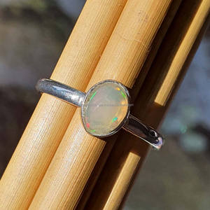 Dainty Ethiopian Opal Stack <b>Ring</b> 925 Sterling Silver Gold Handmade Simple Oval Shape Minimalist Wedding <b>Ring</b> Engagement Gift - Product Image 1