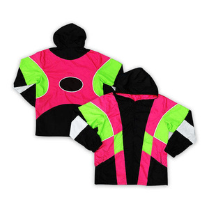 Veste coupe-vent unisexe à capuche, color-block, manches régulières, coupe oversize, style sportif, pour l'hiver, 100% polyester polaire, transfert thermique - Product Image 1