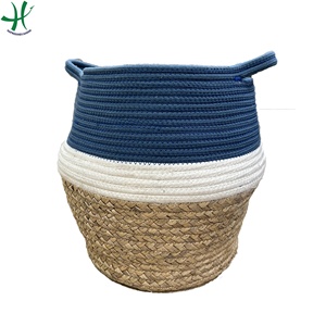 Handicraft Vietnam Cotton Rope <b>Basket</b> Combines with Seagrass for <b>Storage</b> in Home Decoration - Product Image 1