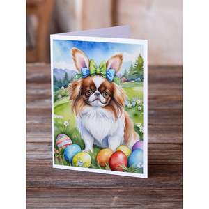 Japanese Chin <b>Easter</b> Egg Hunt Whimsical A7 Size 5x7 Blank Note <b>Cards</b> <b>Pack</b> of 8 with Envelopes Greeting <b>Cards</b> - Product Image 2