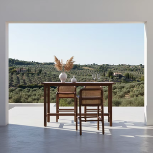 Chaise de bar en teck massif artisanale Lufi, finition naturelle, qualité commerciale, pour hôtel, école, usage extérieur - Product Image 4