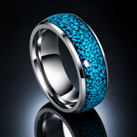 Bague de mariage en carbure de tungstène argenté poli avec incrustation de turquoise personnalisée pour hommes – Vente en gros