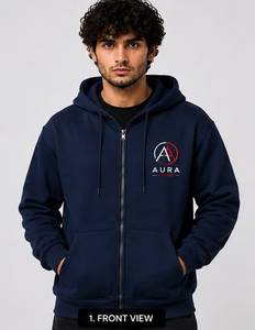 <b>Men's</b> <b>Navy</b> Blue Hooded Zip-Up Hoodie Cotton <b>Fleece</b> Casual Winter Wear - Product Image 1