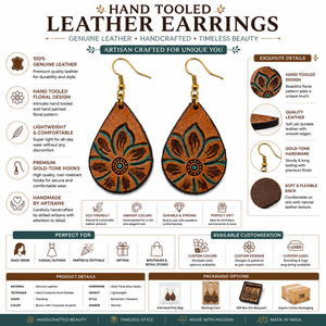 Conifer Women's Handmade Artisan Hand <b>Tool</b> Teardrop Floral Boho Western Dangle Earrings - Product Image 6