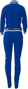Bornpom Ensemble 2 pièces pour femme : Veste rayée patchwork color block et pantalon long moulant à fente latérale – Survêtement - Product Image 2
