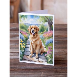 Whimsical A7 tamaño 5x7 Golden Retriever Spring Path tarjetas de felicitación Paquete de 8 tarjetas de nota en blanco con sobres - Product Image 2