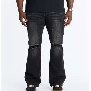 Pantalon évasé vintage personnalisé pour homme en denim japonais selvedge brut, taille haute, coupe ample et décontractée, style streetwear, couleur unie délavée - Product Image 5