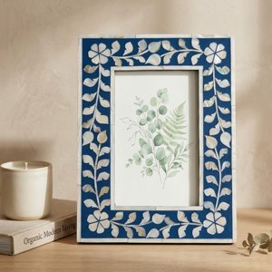 Luxury blue mother of pearl MOP photo <b>frame</b> good price handcraft flower pattern capiz shell inlay <b>picture</b> <b>frames</b> - Product Image 2