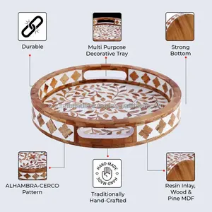 Plateau de service élégant à motif solide fabriqué à la main en bois et résine meilleur prix plateau de service pour Table basse décor à la maison - Product Image 2