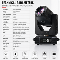 Projecteur LED 3-en-1 380W Beam Spot Wash à tête mobile DMX512 IP33 pour scène DJ